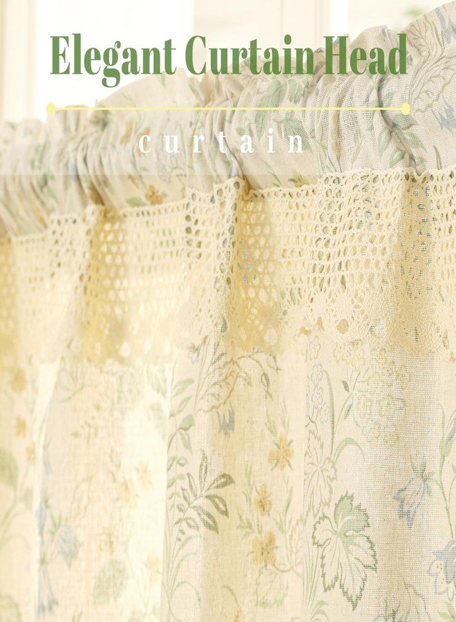 Moslovstar Farmhouse Cotton Linen Tier Curtain 36 Inch Long Elegant Floral Lace Window Treatment Kitchen Bathroom Short Curtain, 1 Panel, Wind Chime Flower on Beige - Image 3
